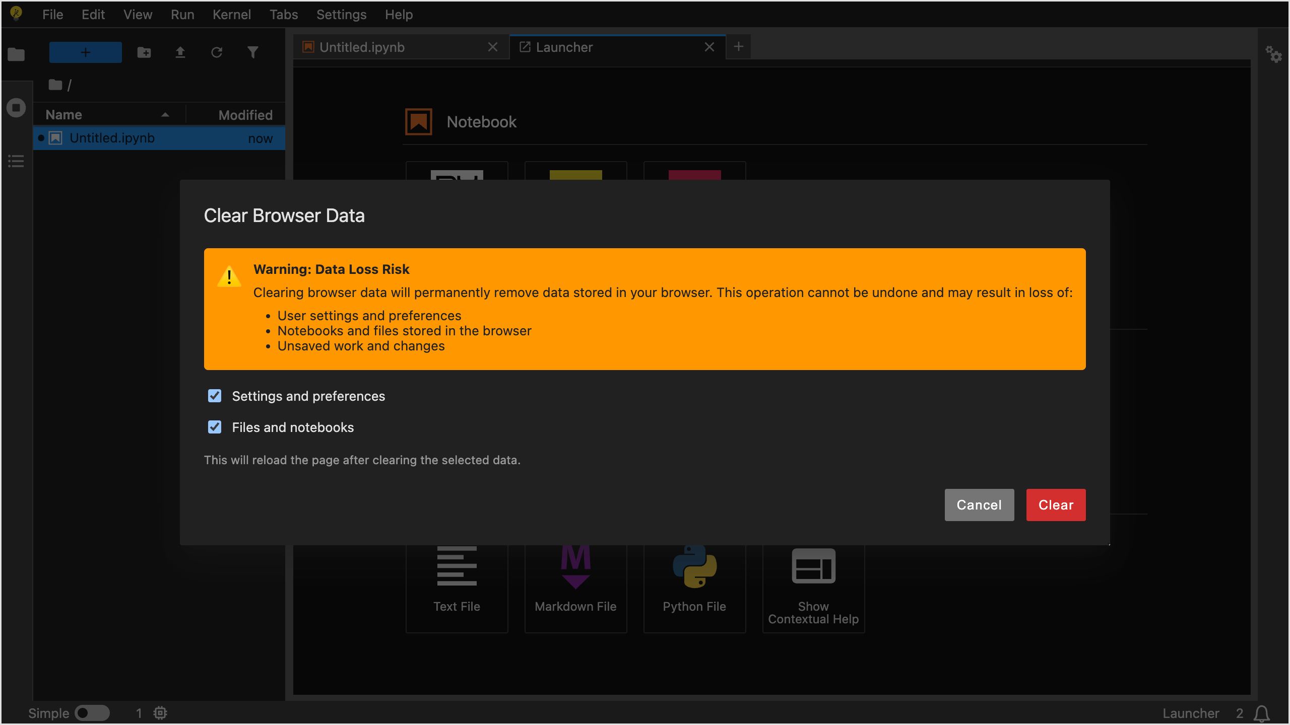a screenshot of the clear browser data confirmation dialog