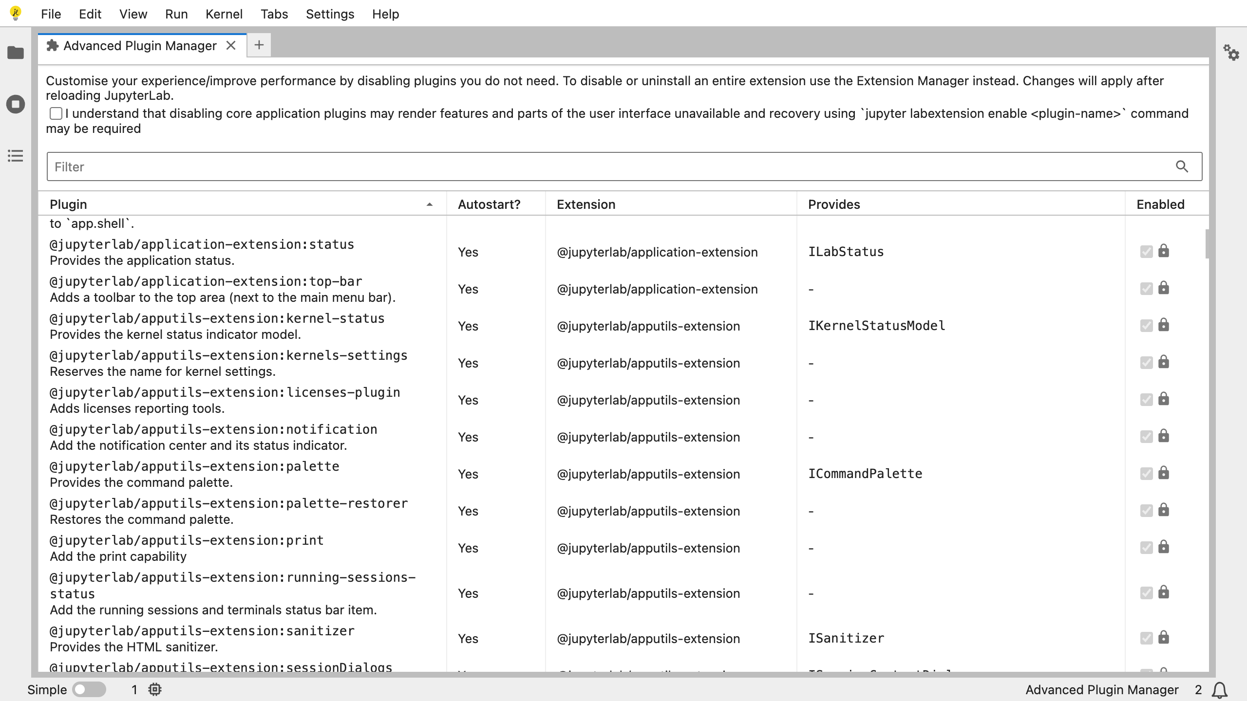 a screenshot of the plugin manager